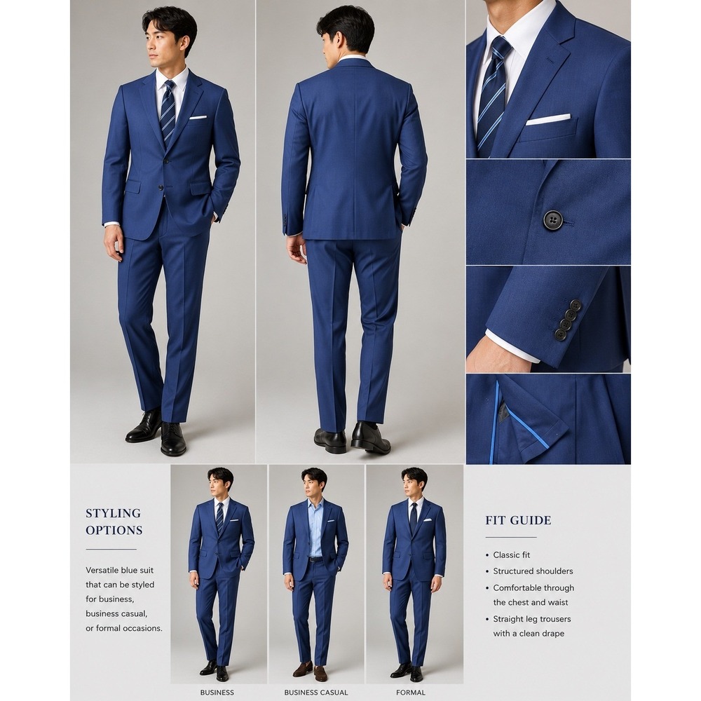 Haggar Smart Wash Repreve Suit Mens 48R Blue Excellent Classic Fit 2-Piece